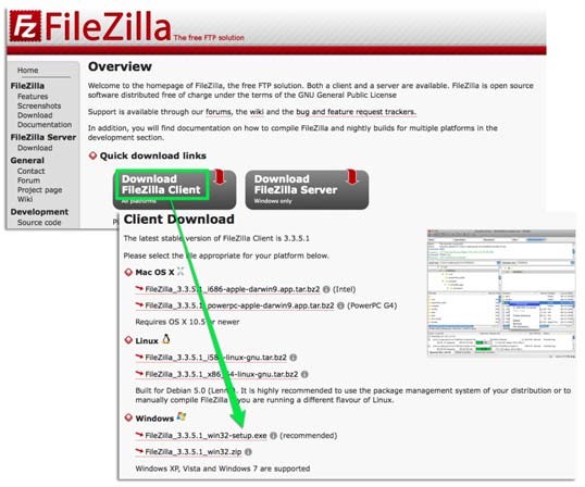 صفحه دانلود FileZilla